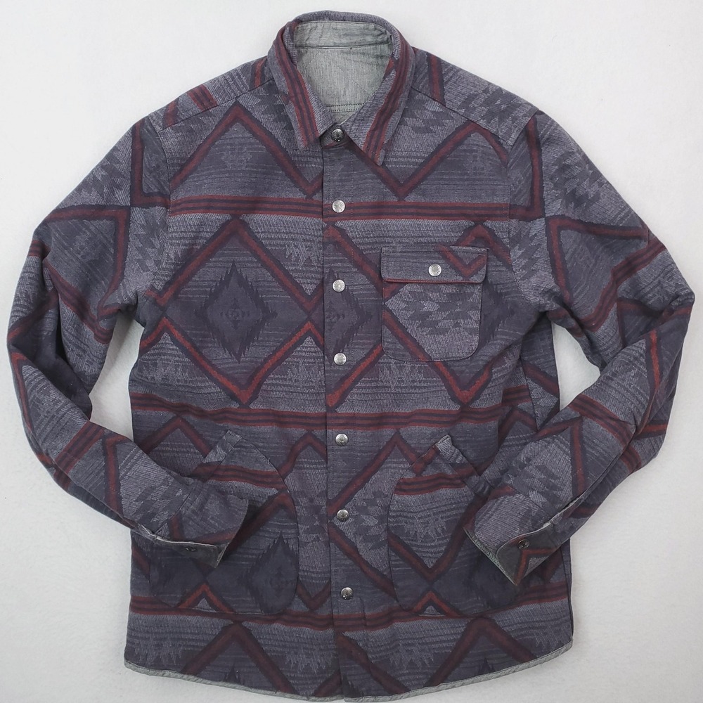 Faherty Doug Good Feather Bondi Jacket Mens L Gray Southwestern Aztec Reversible
